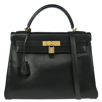 Hermes 2002 Black Box Calf Kelly 32 Retourne 2way Shoulder Handbag