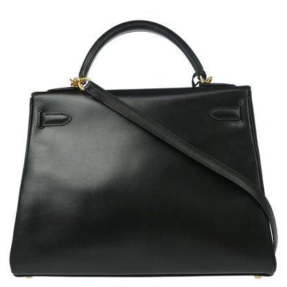 Hermes 2002 Black Box Calf Kelly 32 Retourne 2way Shoulder Handbag