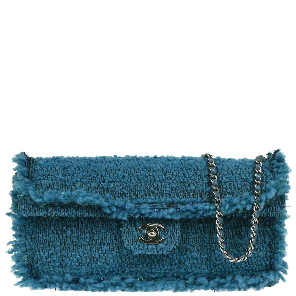 Chanel 2001-2003 Blue Tweed East West Shoulder Bag