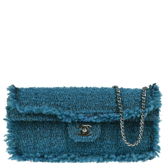 Chanel 2001-2003 Blue Tweed East West Shoulder Bag