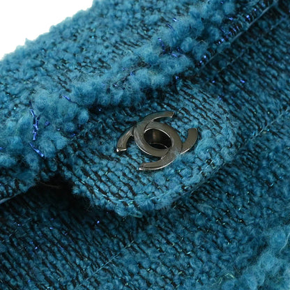 Chanel 2001-2003 Blue Tweed East West Shoulder Bag