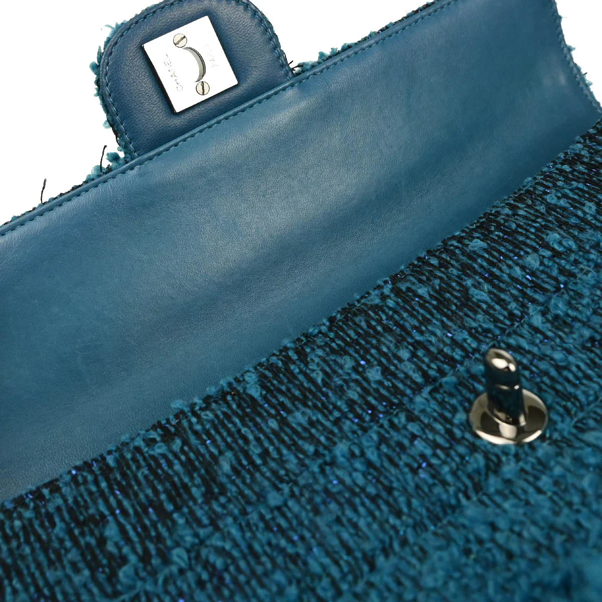 Chanel 2001-2003 Blue Tweed East West Shoulder Bag