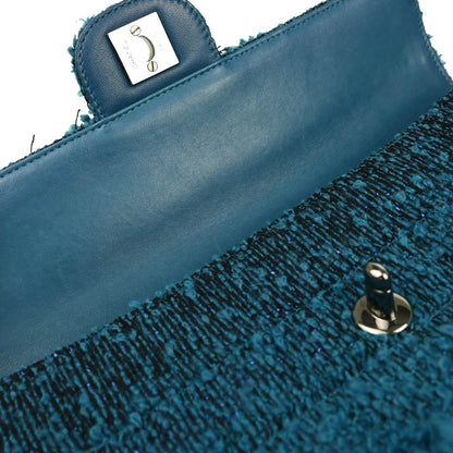 Chanel 2001-2003 Blue Tweed East West Shoulder Bag