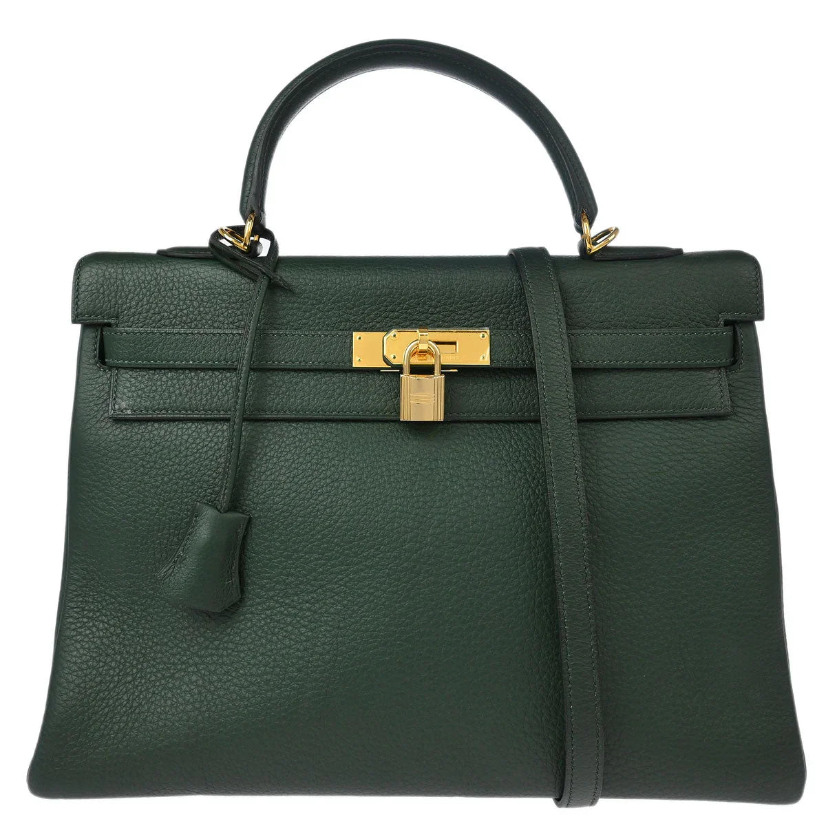 Hermes 2003 Vert Fonce Taurillon Clemence Kelly 35 Retourne 2way Shoulder Handbag
