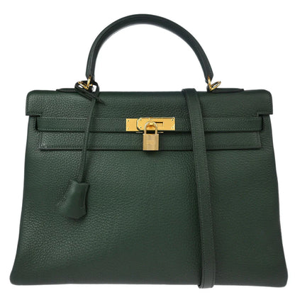 Hermes 2003 Vert Fonce Taurillon Clemence Kelly 35 Retourne 2way Shoulder Handbag