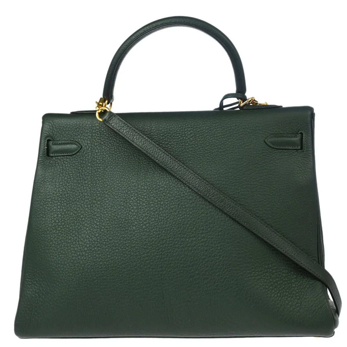 Hermes 2003 Vert Fonce Taurillon Clemence Kelly 35 Retourne 2way Shoulder Handbag