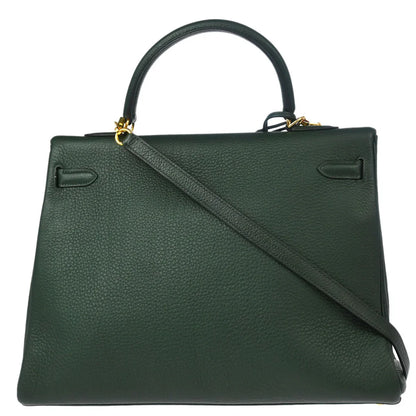 Hermes 2003 Vert Fonce Taurillon Clemence Kelly 35 Retourne 2way Shoulder Handbag