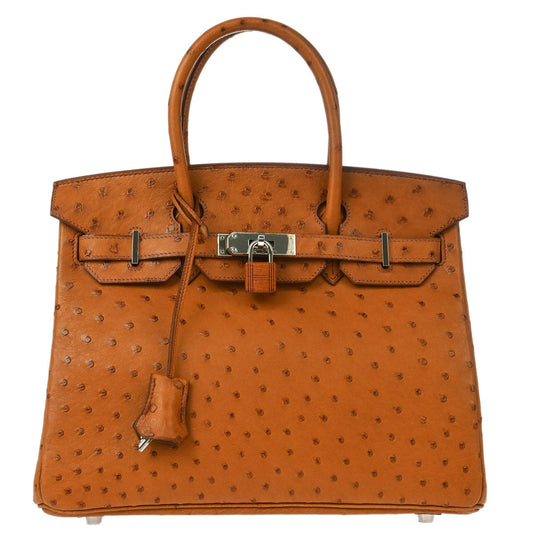 Hermes * Cognac Ostrich Birkin 30 Handbag