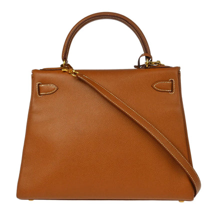 Hermes 1997 Gold Courchevel Kelly 28 Retourne 2way Shoulder Handbag