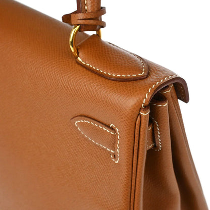 Hermes 1997 Gold Courchevel Kelly 28 Retourne 2way Shoulder Handbag