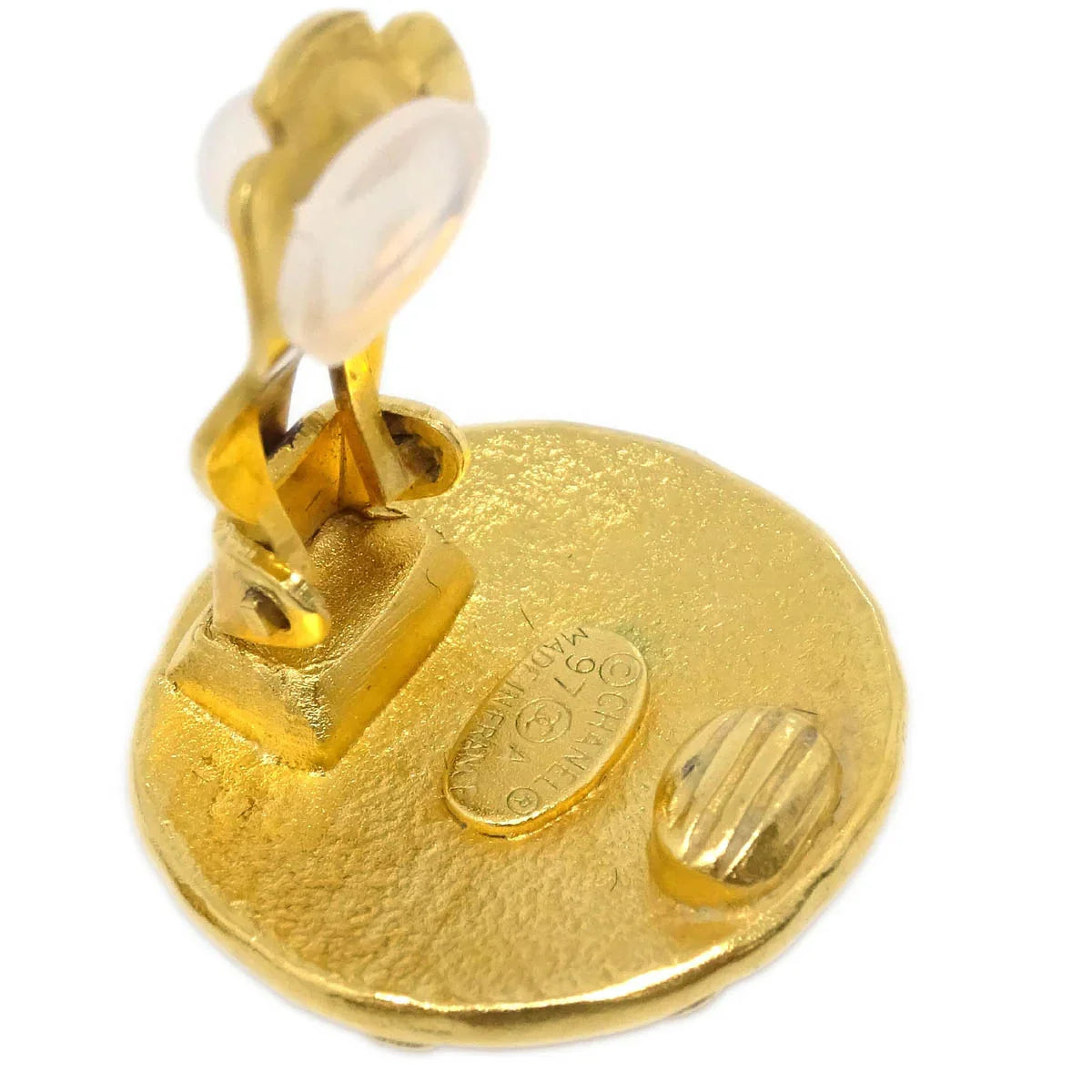 Chanel Button Earrings Clip-On Gold 97A