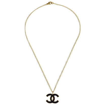 Chanel CC Chain Necklace Pendant Gold Black 02A