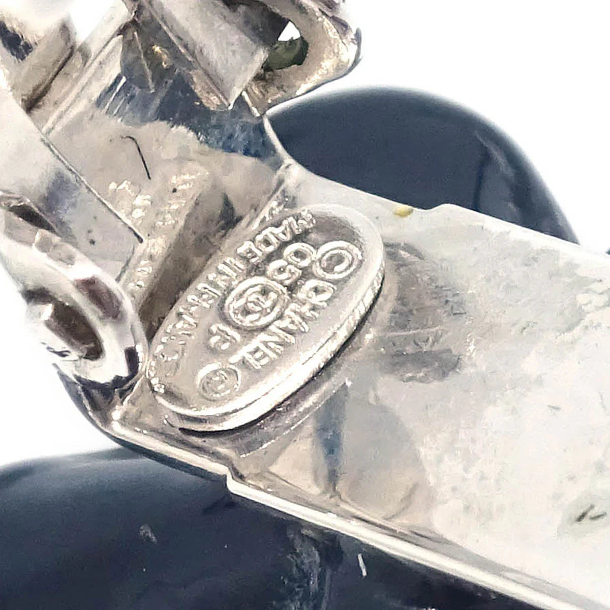 Chanel Flower Earrings Clip-On Silver Black 05P