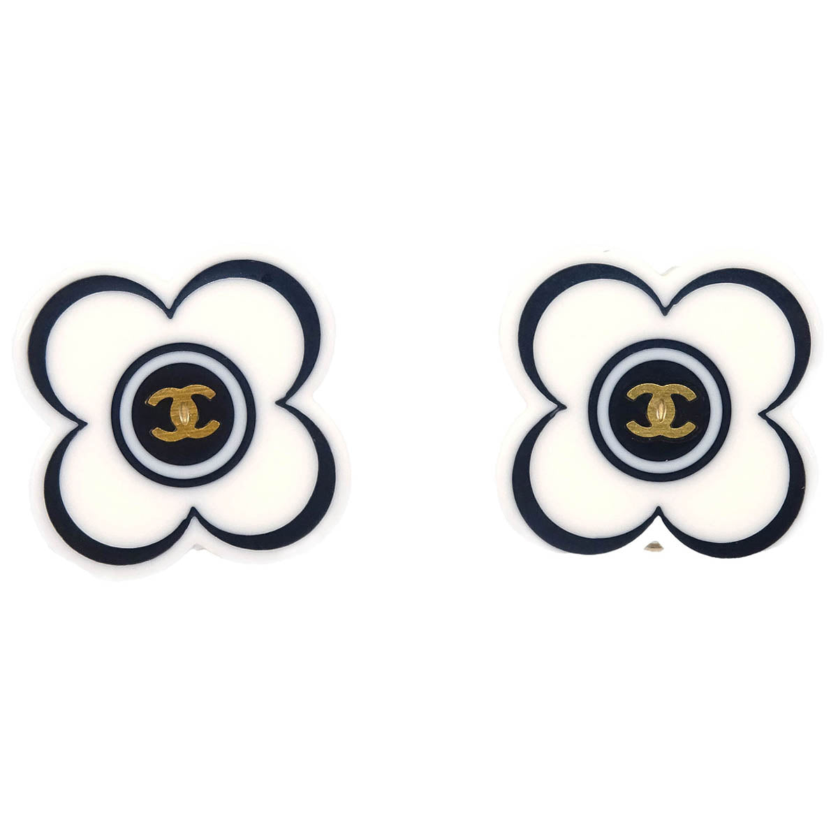 Chanel Flower Earrings Clip-On White 02P