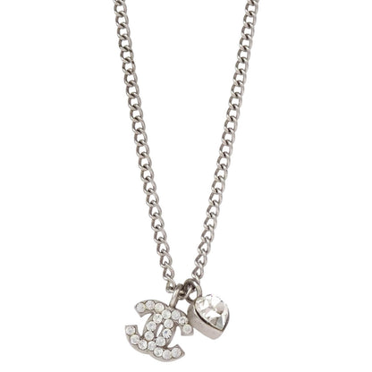 Chanel CC Chain Necklace Pendant Rhinestone Silver 04A
