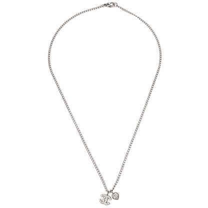 Chanel CC Chain Necklace Pendant Rhinestone Silver 04A