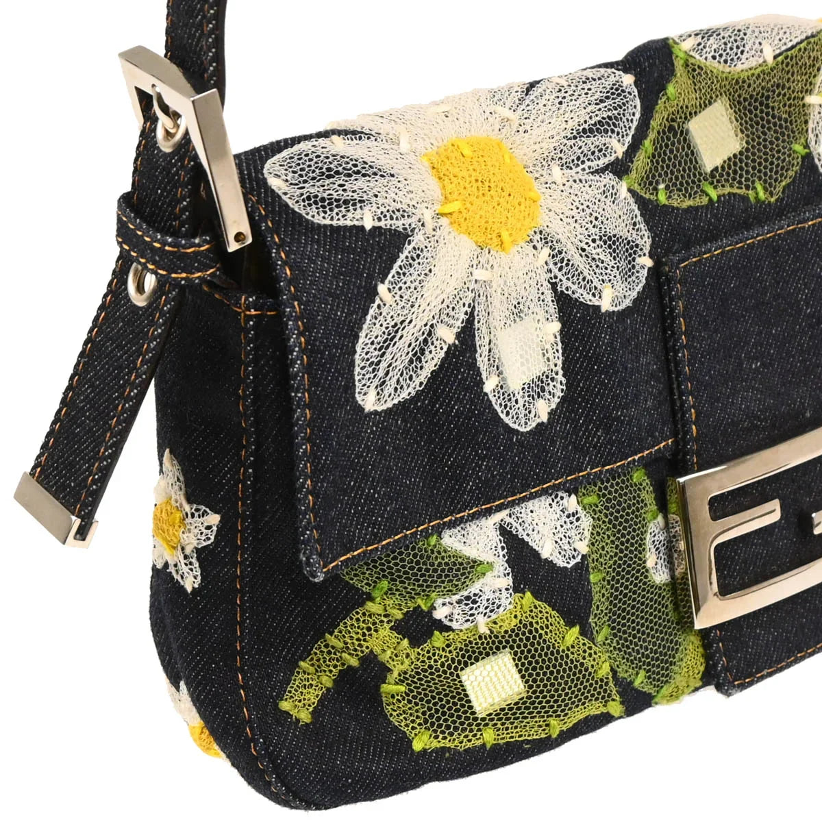 Fendi 1990-2000s Navy Denim Baguette Handbag