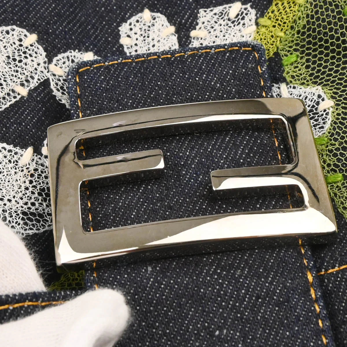 Fendi 1990-2000s Navy Denim Baguette Handbag