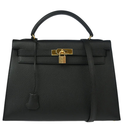 Hermes 1998 Black Ardennes Kelly 32 Sellier Handbag