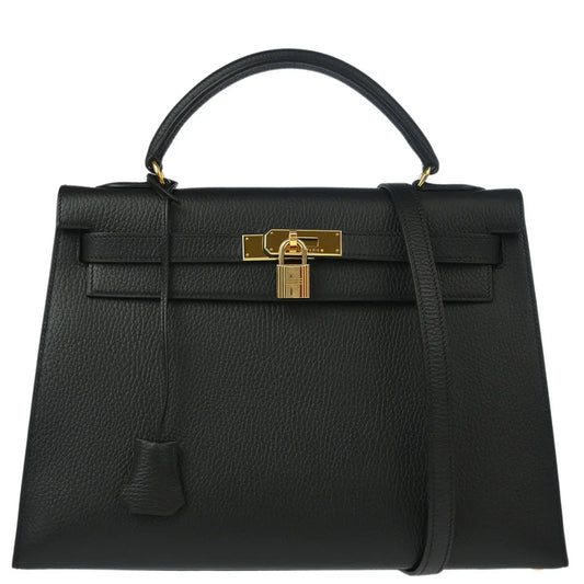 Hermes 1998 Black Ardennes Kelly 32 Sellier Handbag
