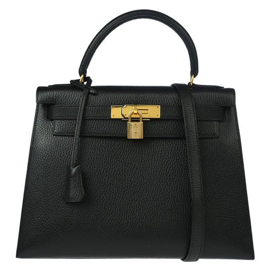 Hermes 1994 Black Ardennes Kelly 28 Sellier 2way Shoulder Handbag