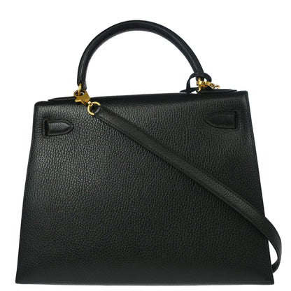 Hermes 1994 Black Ardennes Kelly 28 Sellier 2way Shoulder Handbag