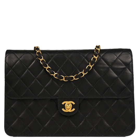 Chanel 2000-2001 Black Lambskin Turnlock Medium Half Flap Shoulder Bag