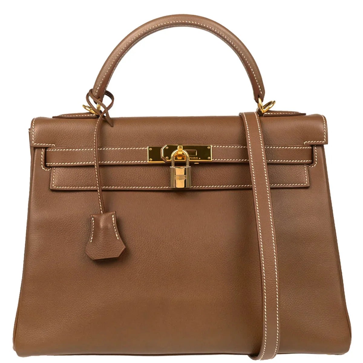 Hermes 2004 Gold Veau Graine Kelly 32 Retourne 2way Shoulder Handbag