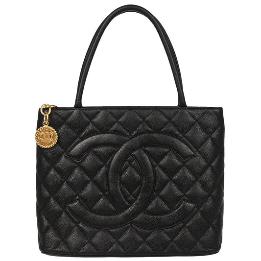 Chanel 2005-2006 Black Caviar Medallion Tote Handbag