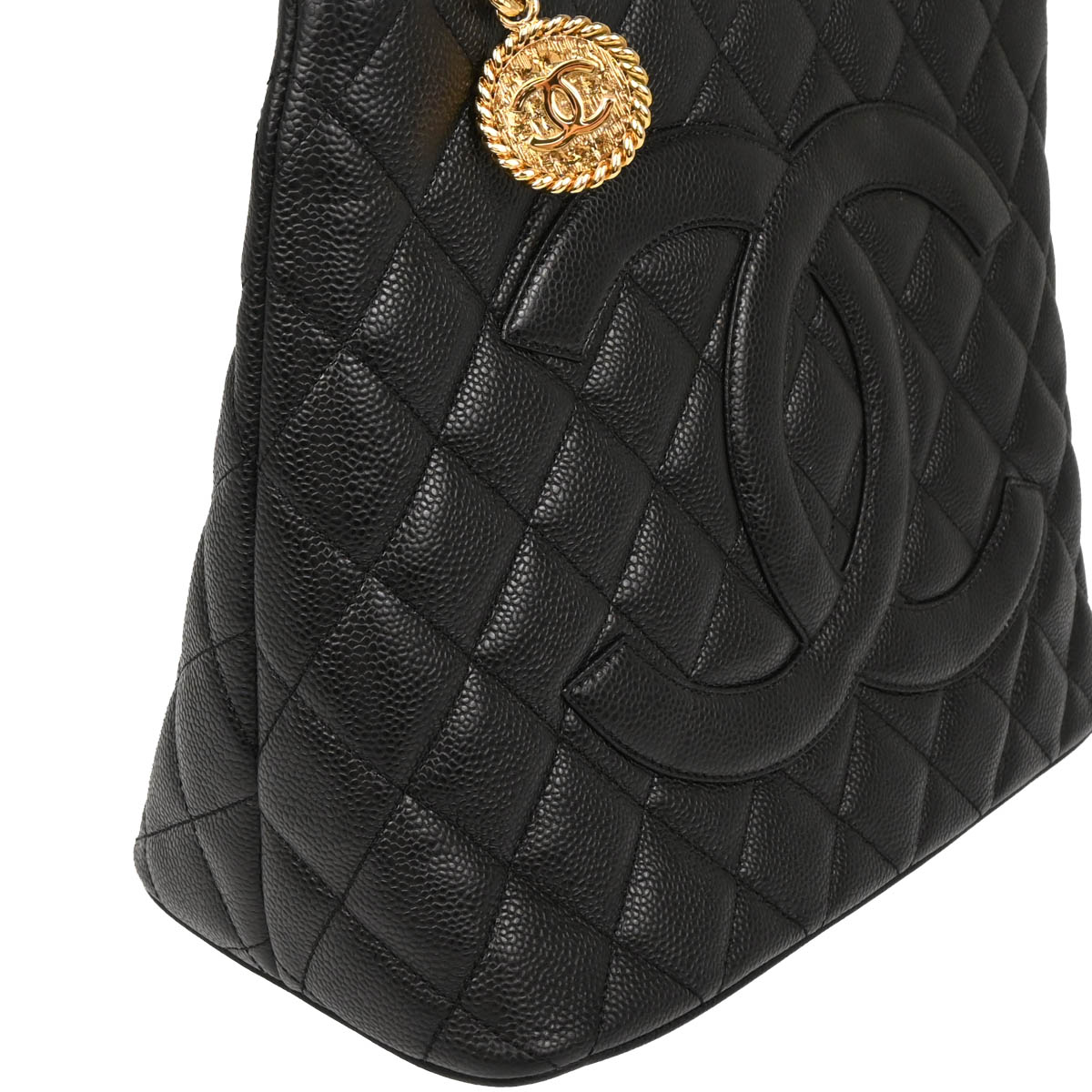 Chanel 2005-2006 Black Caviar Medallion Tote Handbag