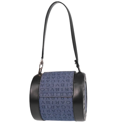 Bvlgari Blue Black Denim Logo Handbag