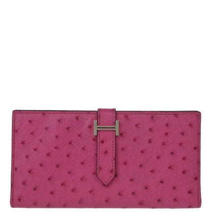 Hermes * 2006 Fuschia Pink Ostrich Bearn Soufre Long Wallet