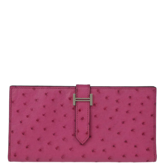 Hermes * 2006 Fuschia Pink Ostrich Bearn Soufre Long Wallet