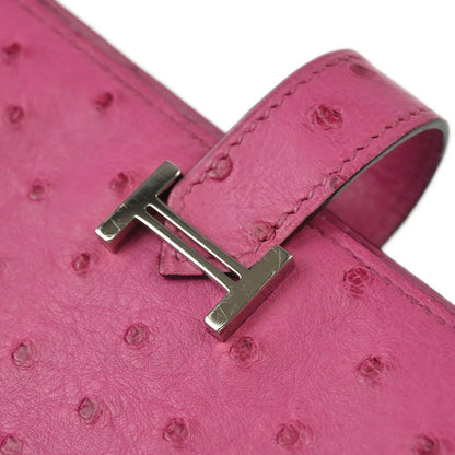 Hermes * 2006 Fuschia Pink Ostrich Bearn Soufre Long Wallet