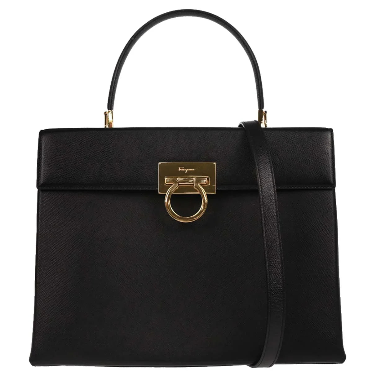 Salvatore Ferragamo Black Leather Gancini 2way Shoulder Handbag