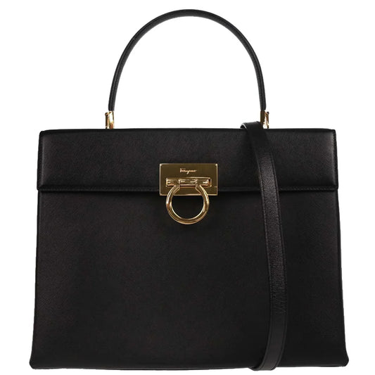 Salvatore Ferragamo Black Leather Gancini 2way Shoulder Handbag