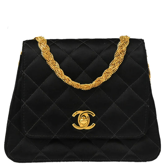 Chanel 1997-1999 Black Satin Single Flap Shoulder Bag