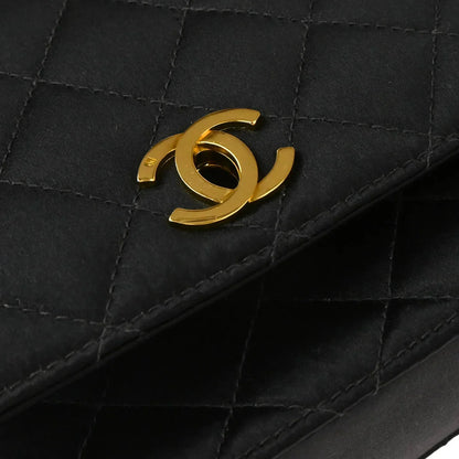 Chanel 1997-1999 Black Satin Single Flap Shoulder Bag