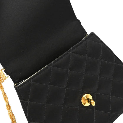 Chanel 1997-1999 Black Satin Single Flap Shoulder Bag