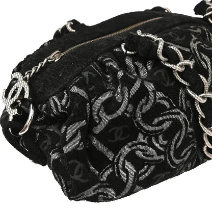 Chanel 2005-2006 Black Silver Cotton Jacquard Chain Handbag