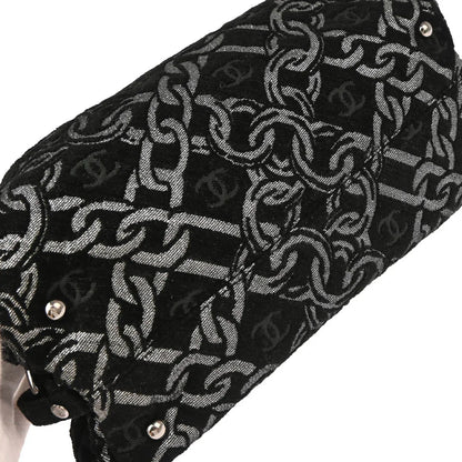 Chanel 2005-2006 Black Silver Cotton Jacquard Chain Handbag