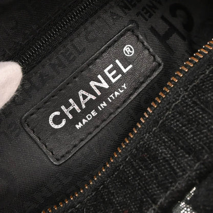 Chanel 2005-2006 Black Silver Cotton Jacquard Chain Handbag