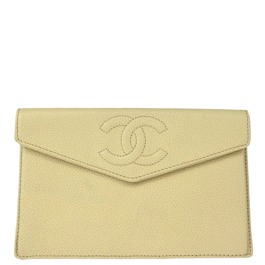 Chanel 2000-2002 Ivory Caviar Wallet