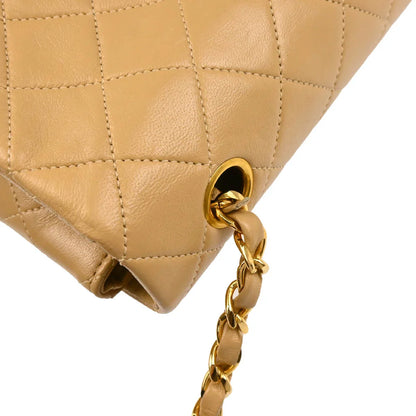 Chanel 1989-1991 Beige Lambskin Turnlock Small Full Flap Shoulder Bag