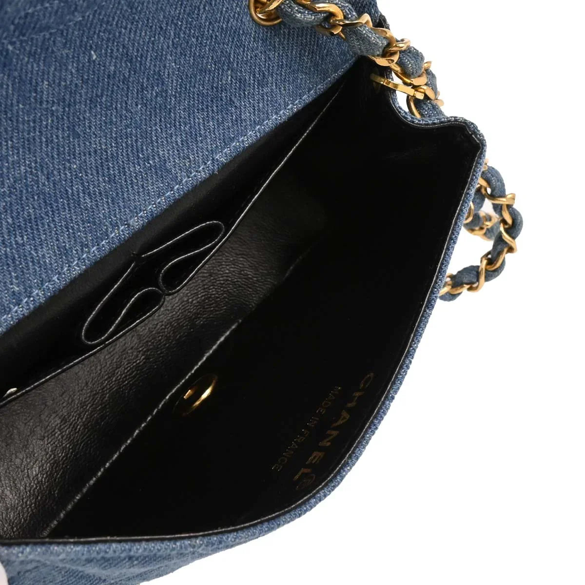Chanel 1989-1991 Light Blue Denim Turnlock Mini Full Flap Shoulder Bag