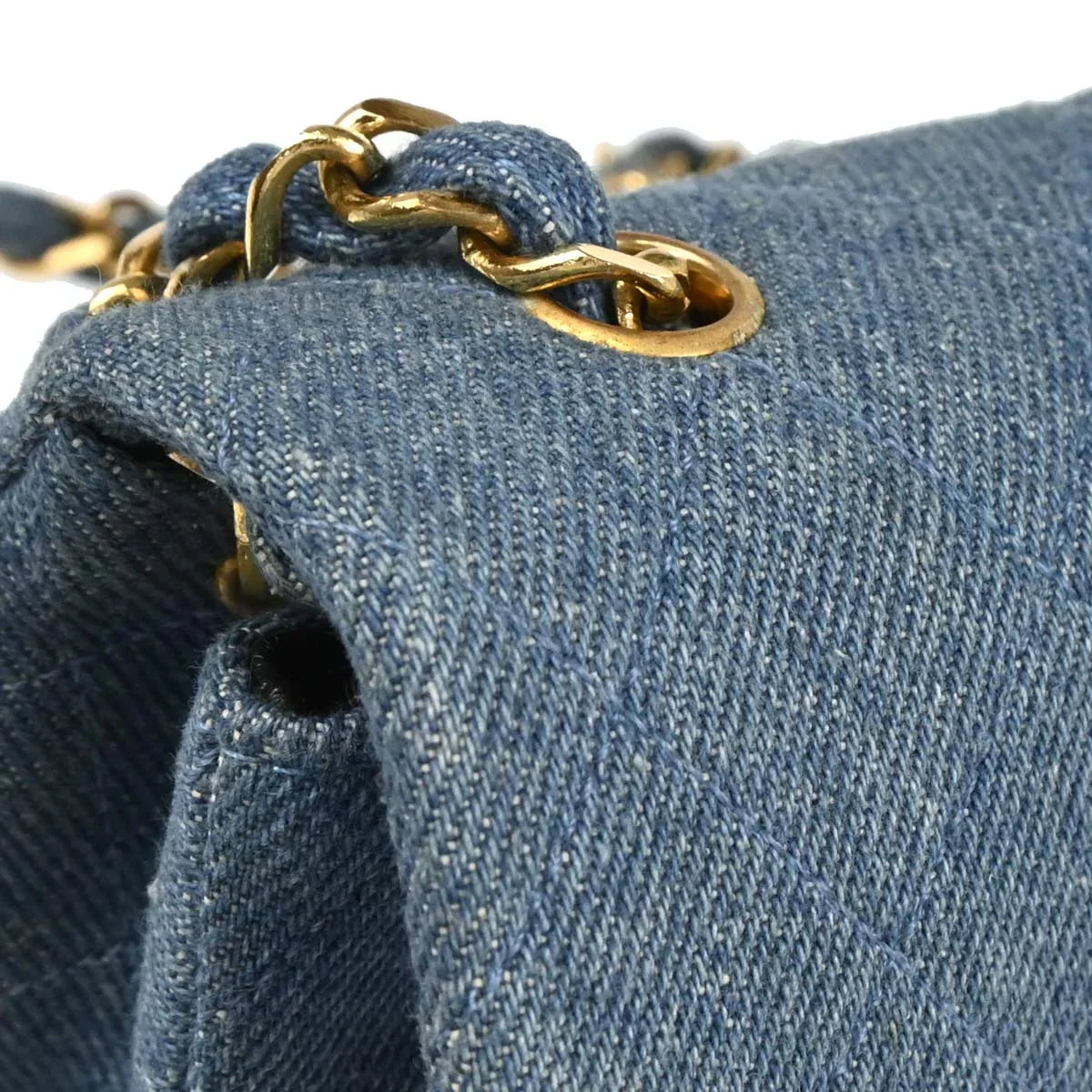 Chanel 1989-1991 Light Blue Denim Turnlock Mini Full Flap Shoulder Bag
