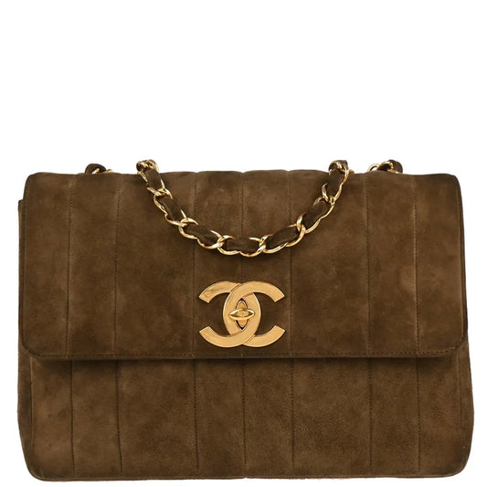 Chanel 1994-1996 Brown Suede Mademoiselle Jumbo Classic Flap Bag