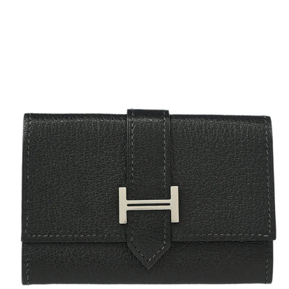 Hermes 2005 Black Chevre Myzore Bearn Cardholder Small Good