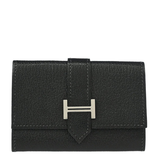 Hermes 2005 Black Chevre Myzore Bearn Cardholder Small Good