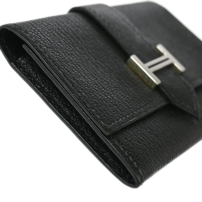 Hermes 2005 Black Chevre Myzore Bearn Cardholder Small Good